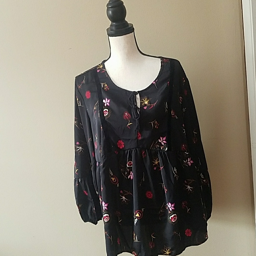 XL Floral Long Sleeve Loose Blouse